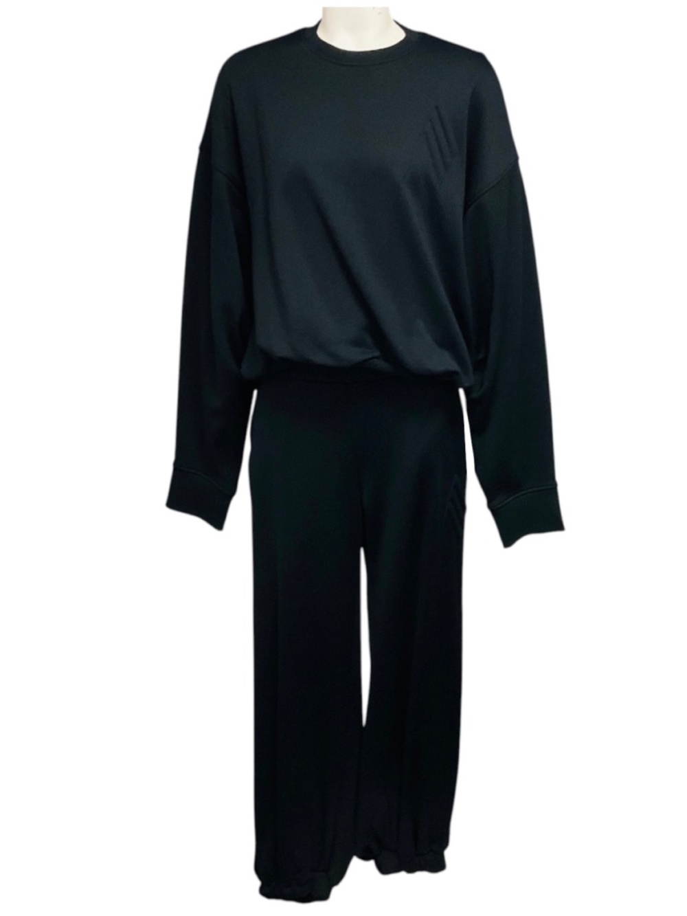 THE ATTICO BLACK LOGO EMBOSSED CREWNECK FLEECE SWEATSHIRT AND CARTER LOUNGE PANT